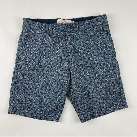 H&M L.O.G.G. Shorts Mens 30 Blue Leaf Print Casual Summer Patterned Lightweight - Picture 2 of 9